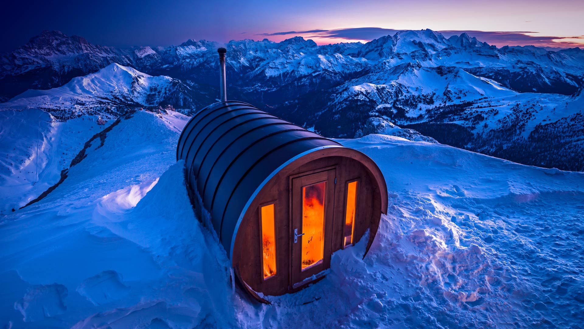 Sauna on Monte Lagazuoi in the Dolomites of Italy