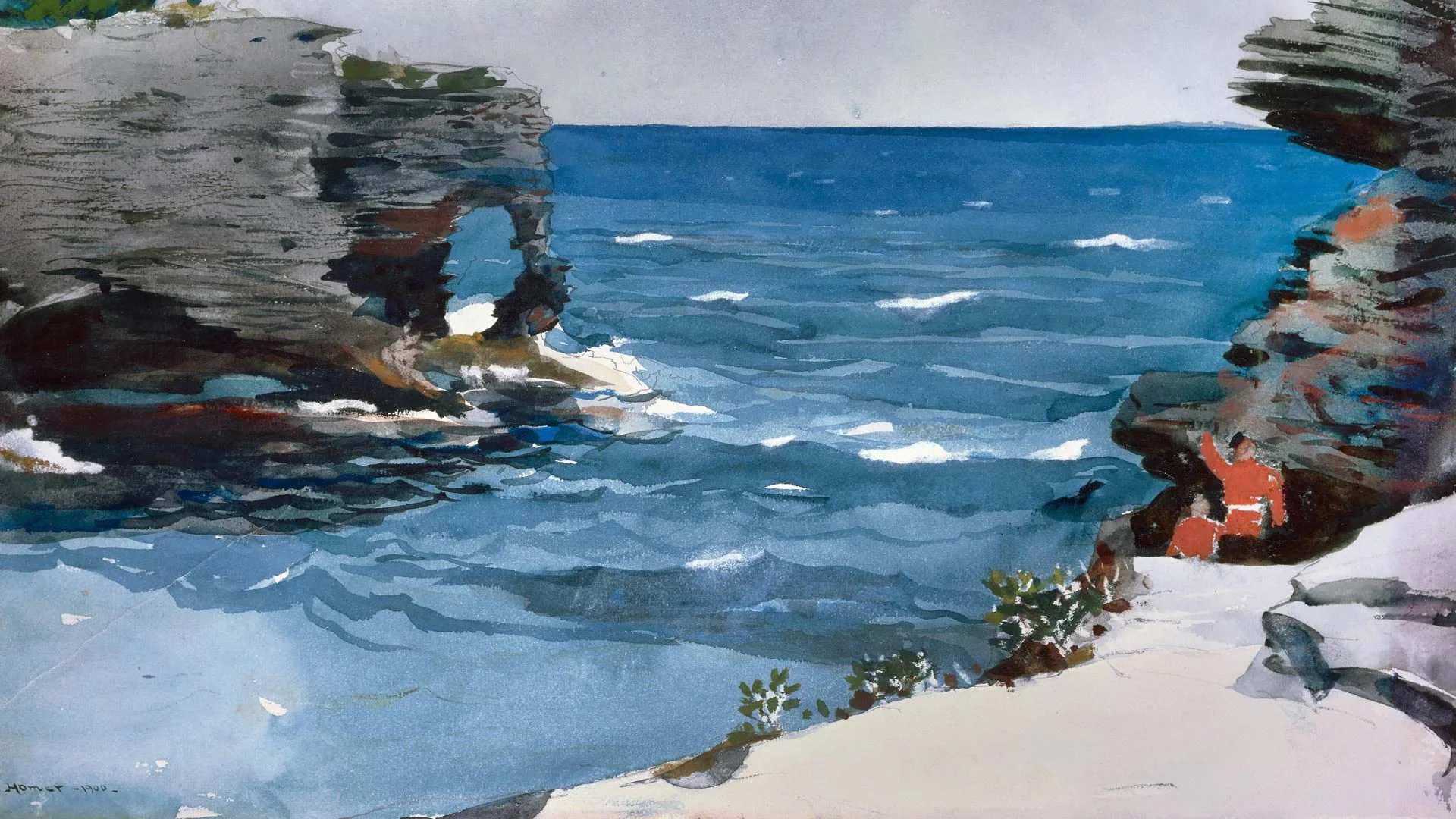 'Rocky Shore, Bermuda,' watercolor by Winslow Homer, 1900. From the collection of the Museum of Fine Arts, Boston