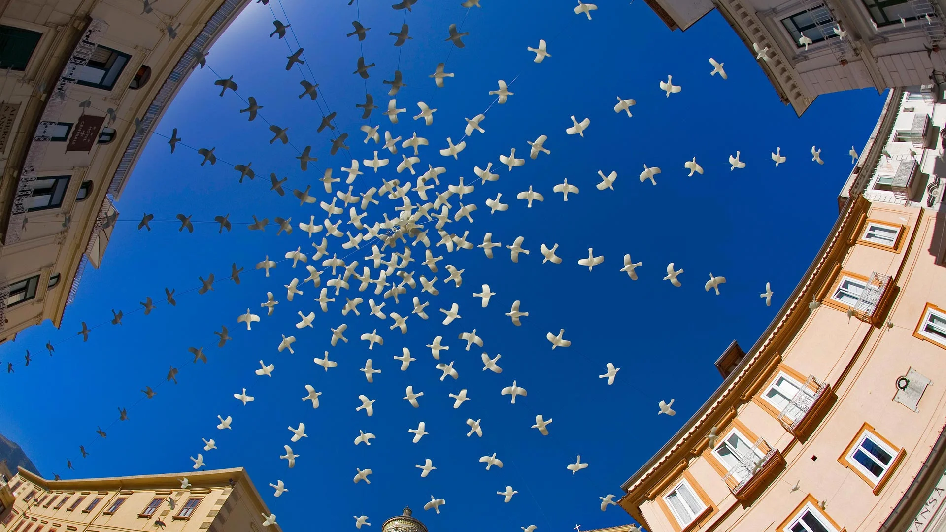 Art installation above the Piazza del Duomo in Amalfi, Italy