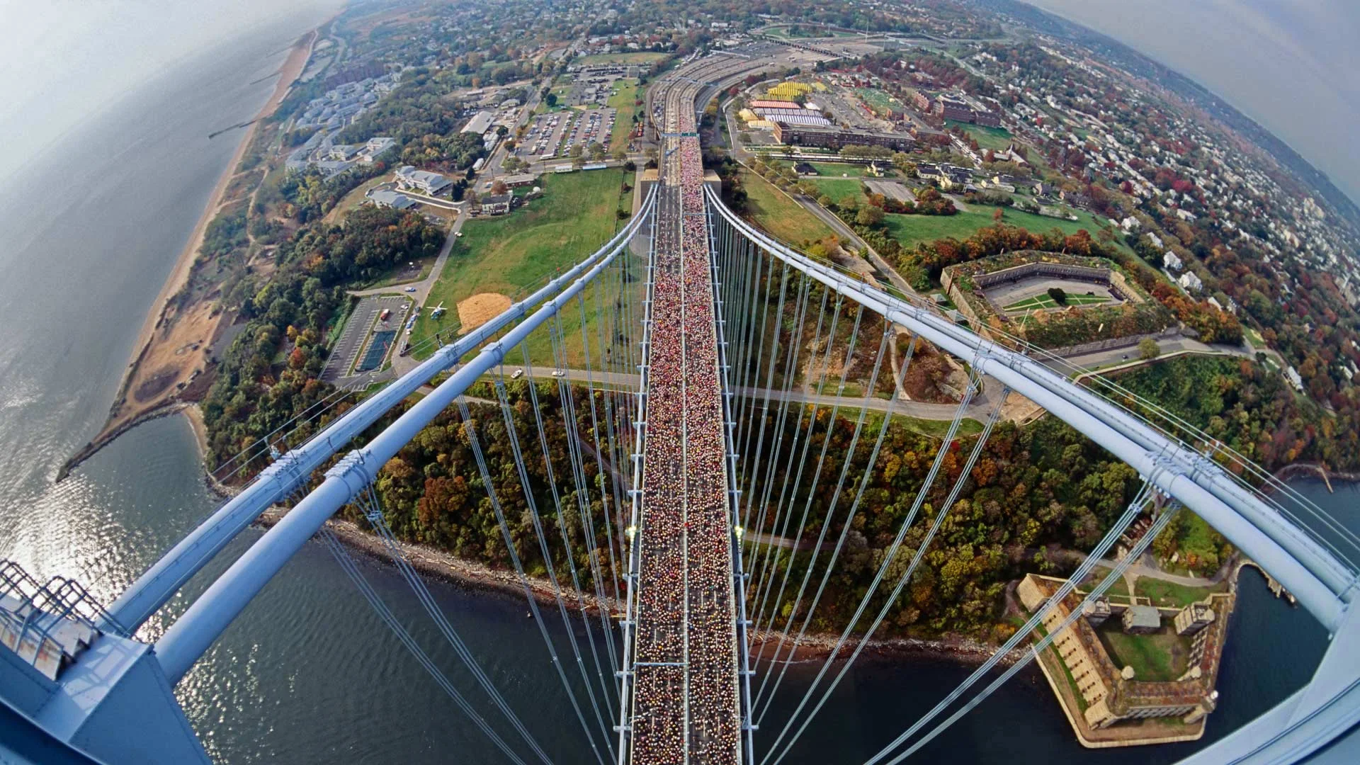 Runners on the Verrazzano-Narrows Bridge between Staten Island and Brooklyn
