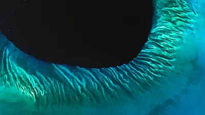Satellite image of sand and seaweed in the Bahamas