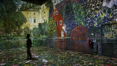 The Gustav Klimt exhibit at the new digital art center Atelier des Lumières in Paris, France