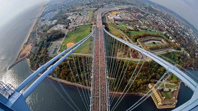 Runners on the Verrazzano-Narrows Bridge between Staten Island and Brooklyn